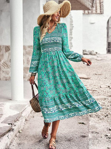 Women's New Bohemian Casual Resort Style V-Neck Dress