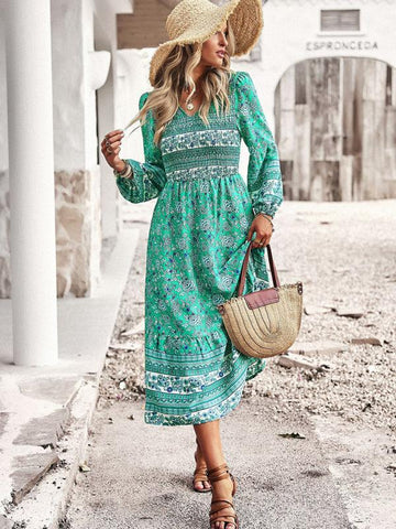 Women's New Bohemian Casual Resort Style V-Neck Dress