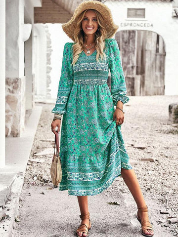 Women's New Bohemian Casual Resort Style V-Neck Dress