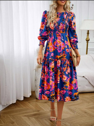 Women's Elegant Commuting Round Neck Printed Dress