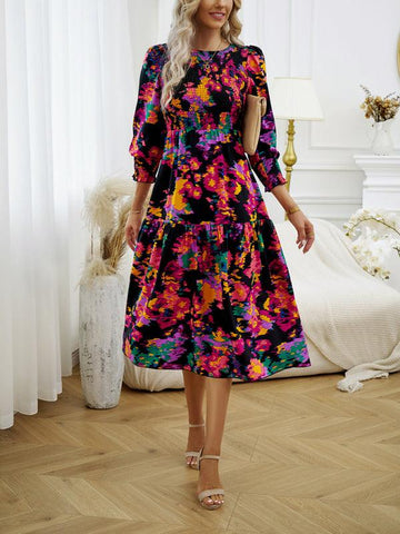 Women's Elegant Commuting Round Neck Printed Dress