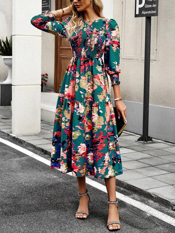 Women's Elegant Commuting Round Neck Printed Dress