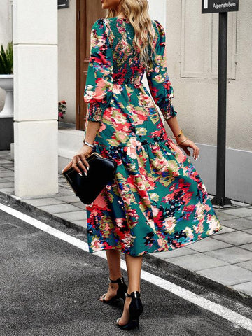 Women's Elegant Commuting Round Neck Printed Dress