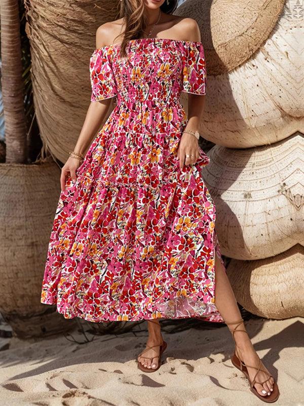 New women's resort style one-shoulder printed dress