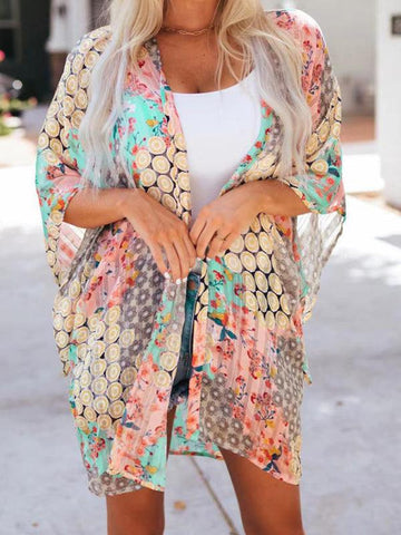 Floral cardigan short-sleeved chiffon sun protection clothing