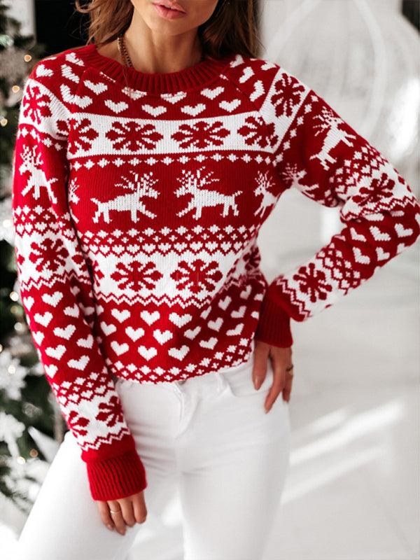 Women's Christmas Elk Long Sleeve Knit Sweater